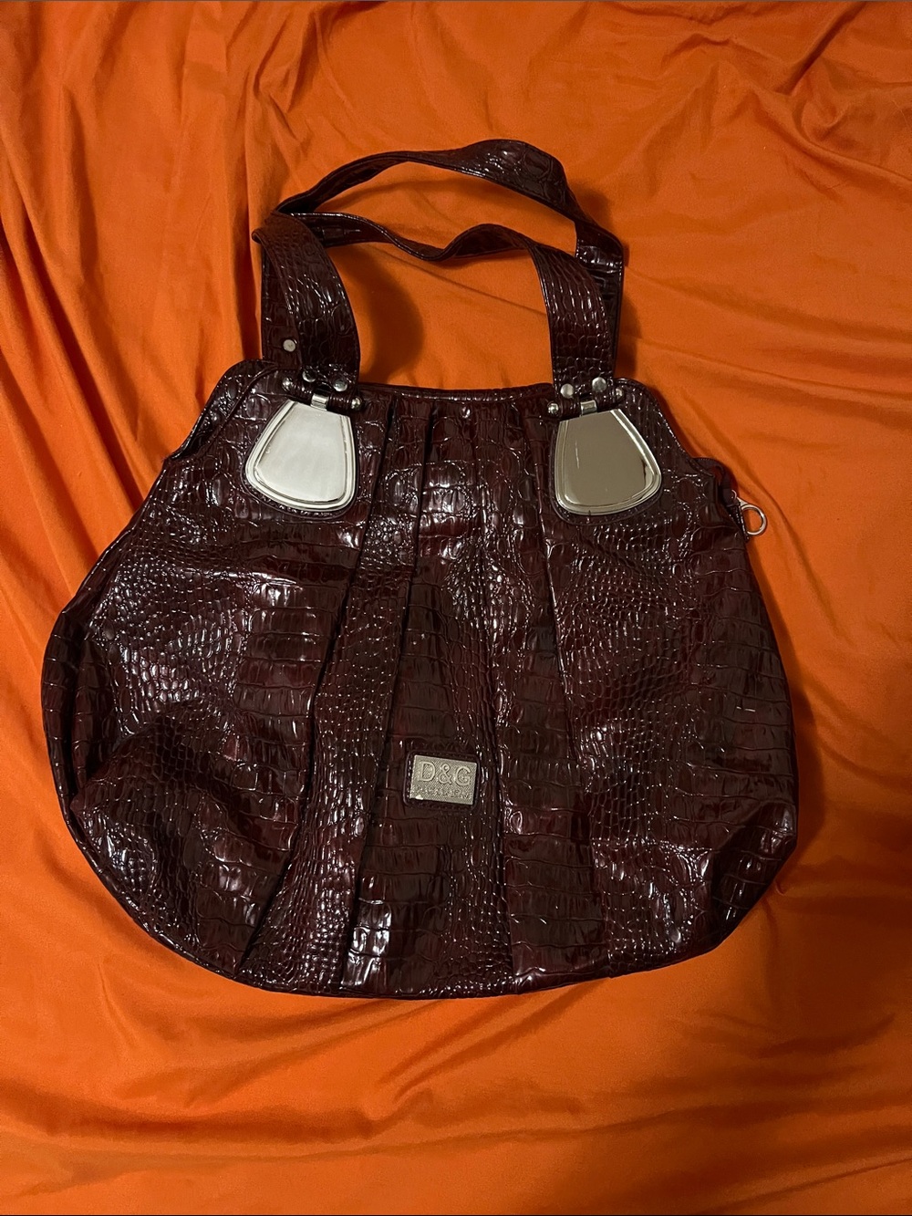 D&G Croc-Embossed Patent Tote in Deep Wine
